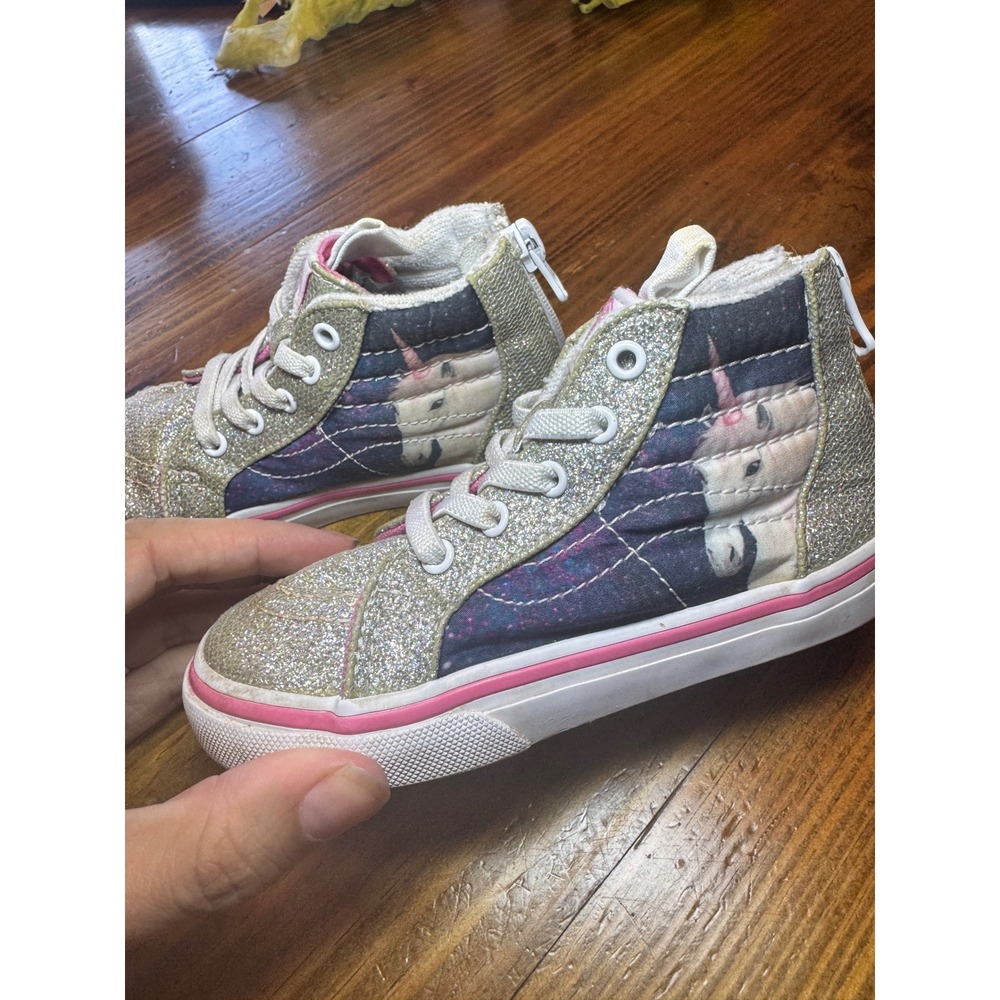 Vans Sk8-Hi Zip Toddler 8 Silver Glitter Unicorn Galaxy High Top Sneakers Pink - Picture 2 of 6